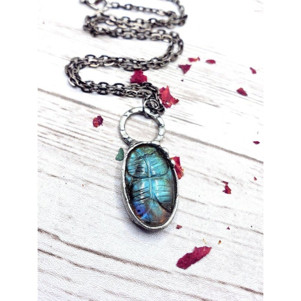 Butterfly labradorite crystal necklace handmade gothic metalwork fairy